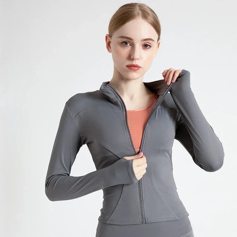 Zip - Up Slim Fit Long Sleeve | Thumbhole Sports Jacket | Stylish Workout & Yoga Top - Women's Activewear by Ceecile